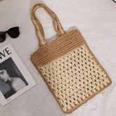 Sac à bandoulière en paille au crochet avec découpes et couleurs assorties, design d'intérêt spécial, sac de plage pour vacances en bord de mer